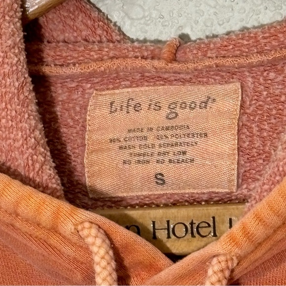Life Is Good stone washed orange distressed pullover hoodie. Men’s Small - Picture 4 of 9